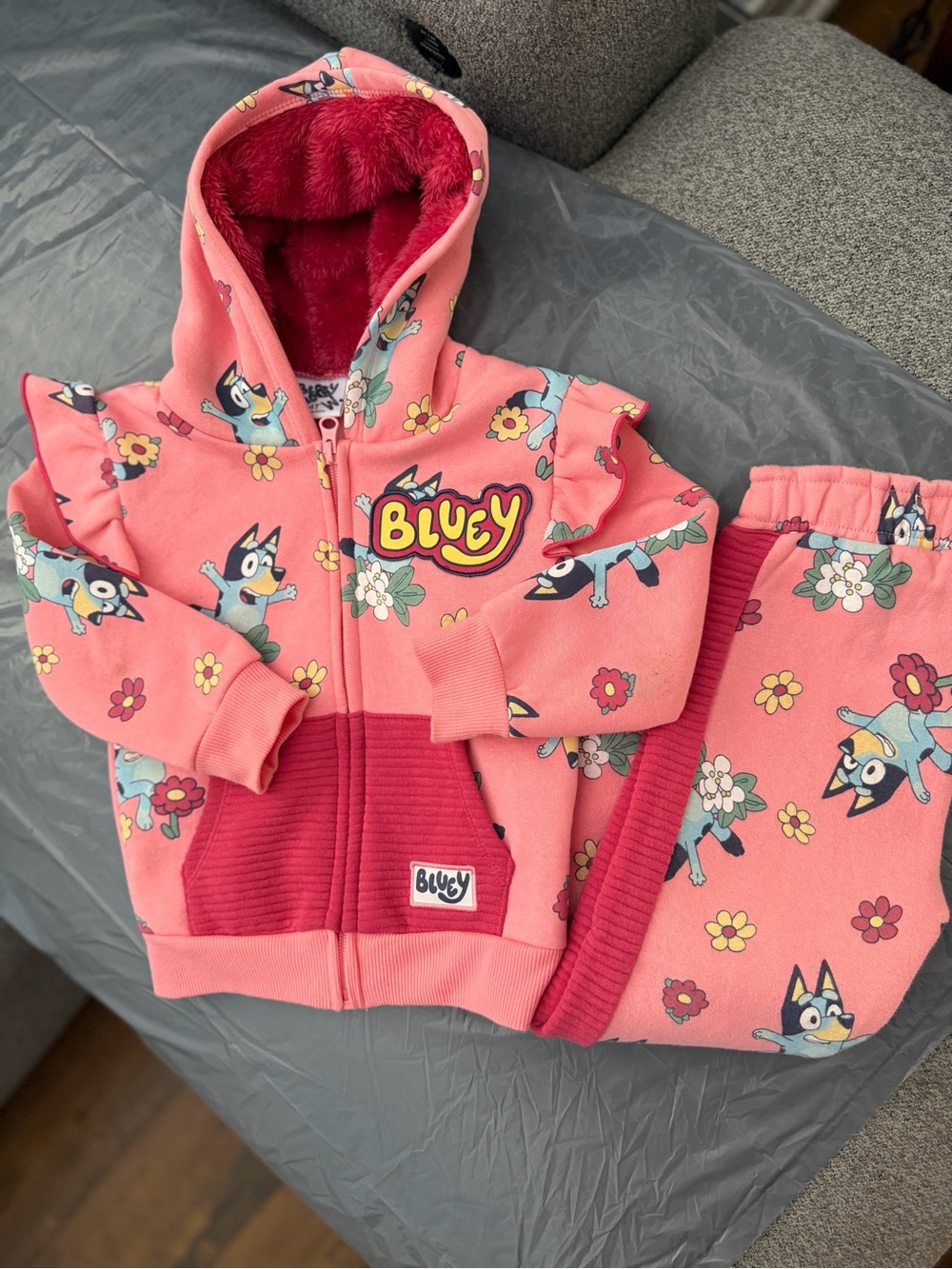 Bluey Girls Pink Floral Hoodie & Jogger Matching Set